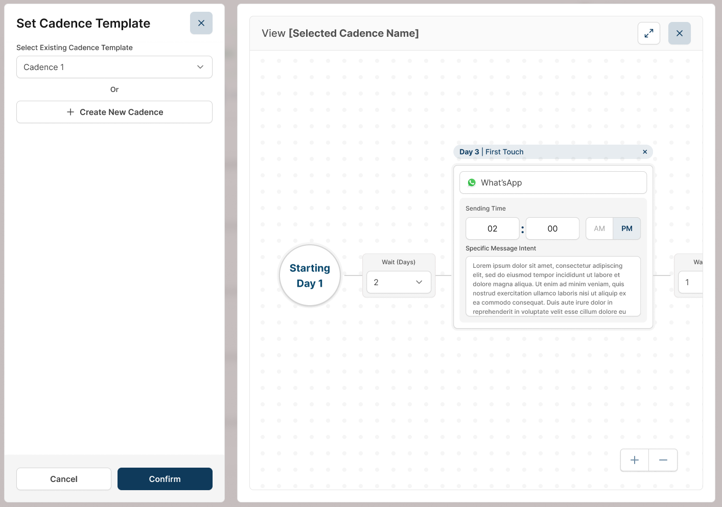 PipeBoost cadence builder scheduling a multi-day follow-up sequence